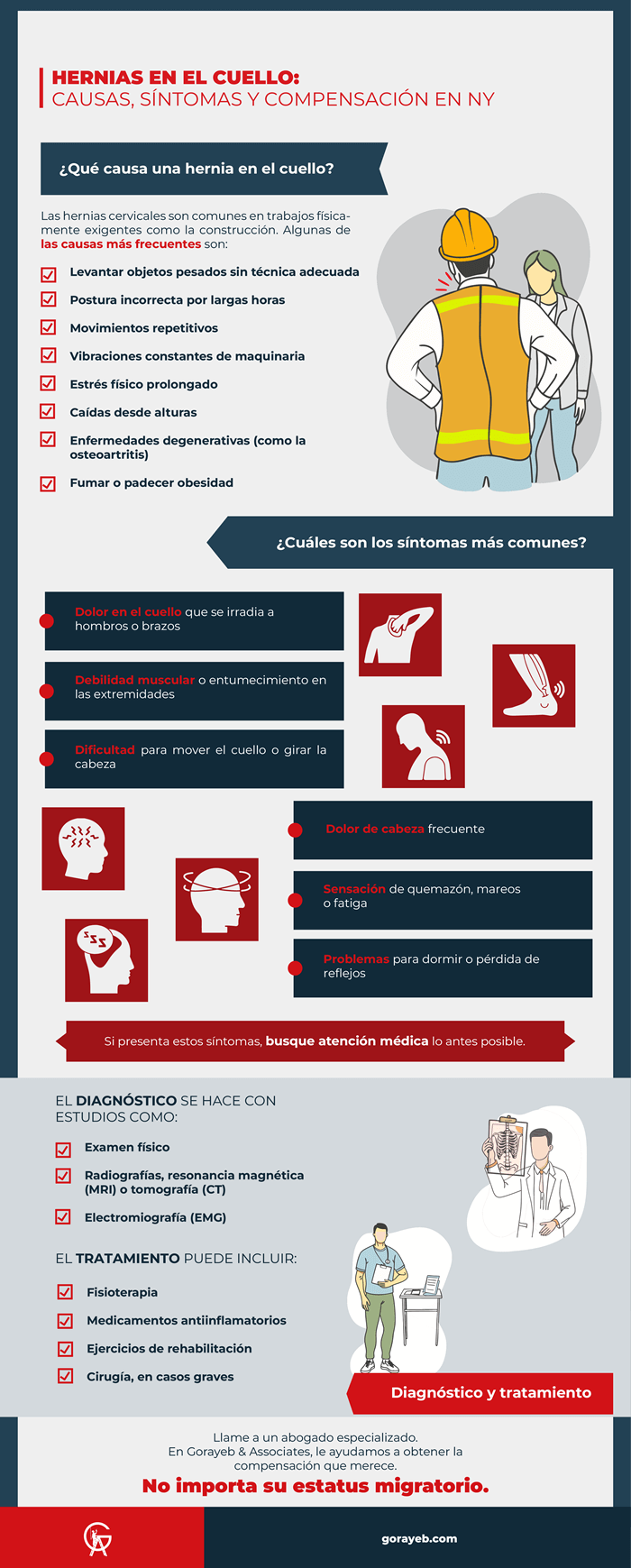 Hernias en el cuello: Causas, síntomas y compensación en NY