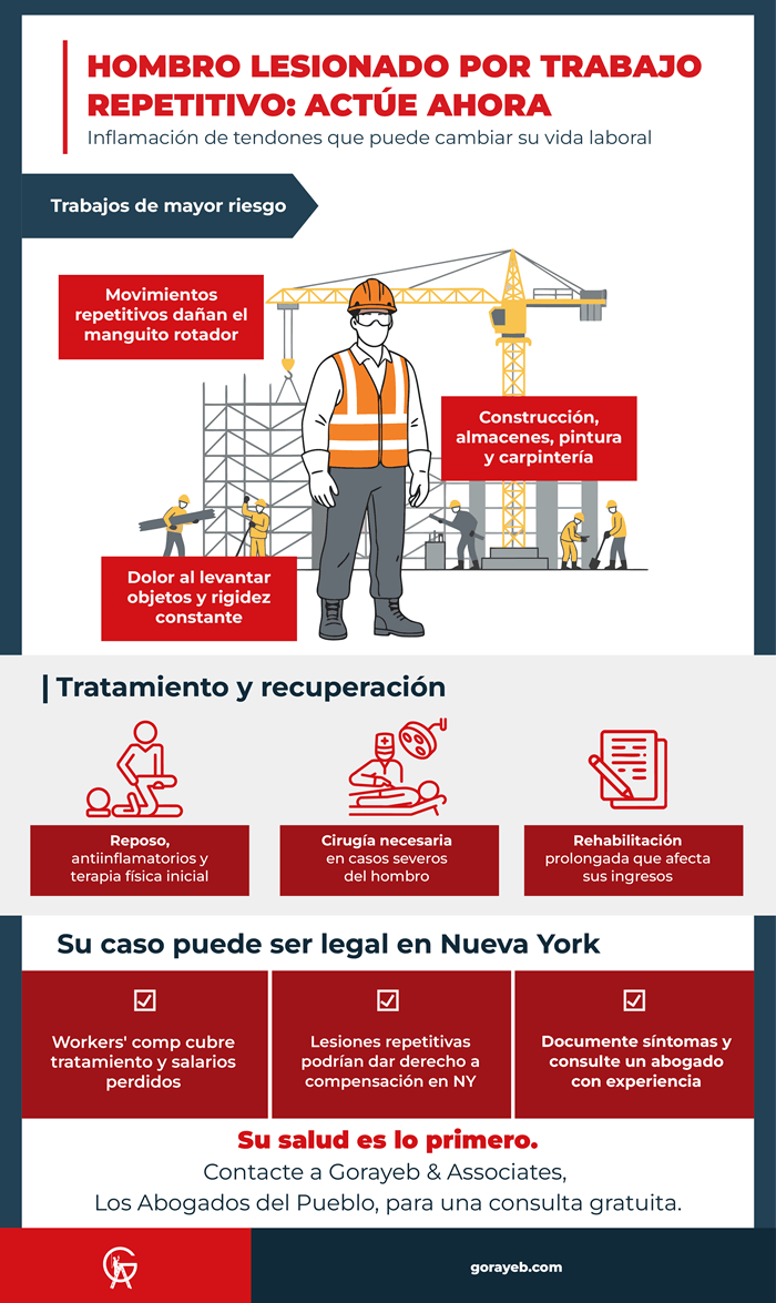 Tendones del hombro inflamados por trabajo repetitivo